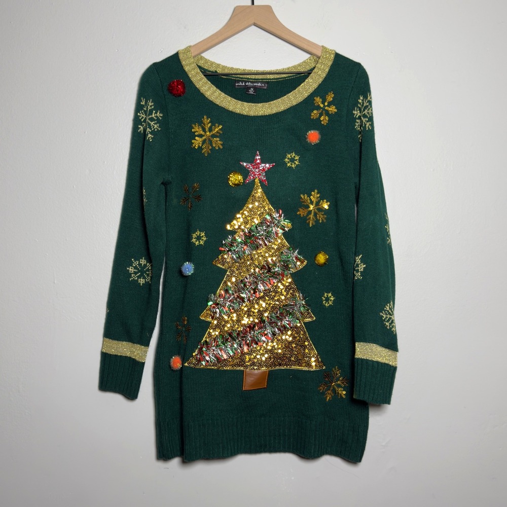 United States Sweaters Womens Ugly Christmas M Holiday Green Snowflakes Tunic‎
